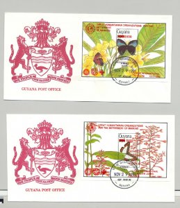 Guyana 1991 Butterflies 4v Imperf S/S Red o/p Rotary, Lions Club on 4 FDC