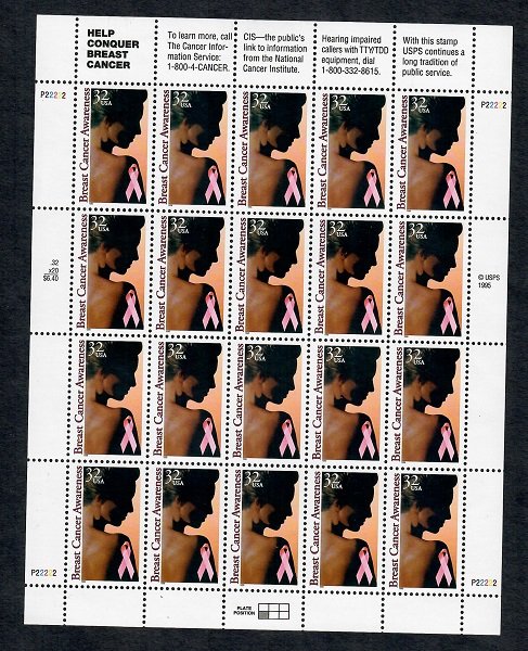 3081 Conquer Breast Cancer Full MNH Sheet at face value