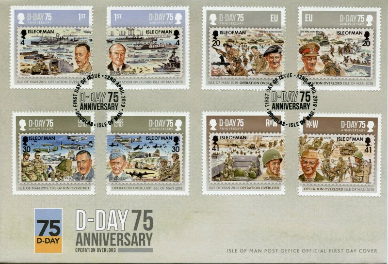 Isle of Man IOM 2019 FDC WWII WW2 D-Day 8v Cover Military Ships Aviation Stamps 