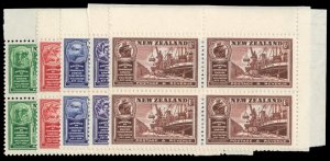 New Zealand #218-222 Cat$53, 1936 Chamber of Commerce, complete set in blocks...