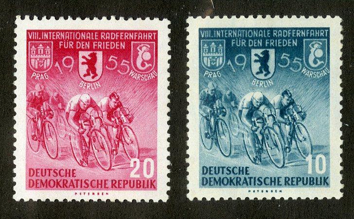 GERMANY DDR 239-40 MNH SCV $2.25 BIN $1.25  BICYCLING