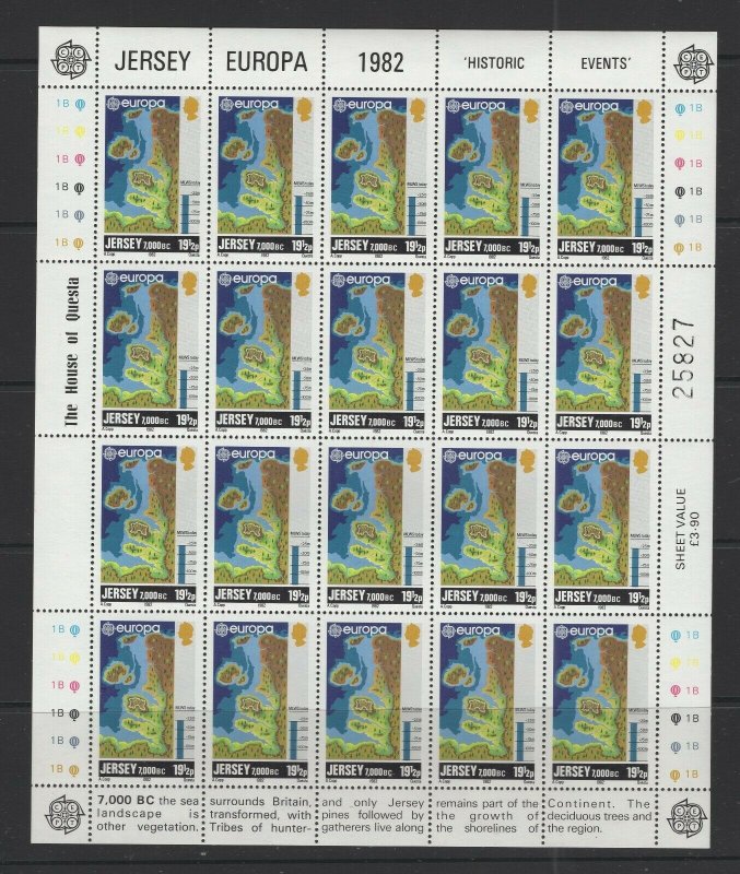 Jersey #285-88 (1982 Europa History) in VFMNH sheets of 20 CV $30.00