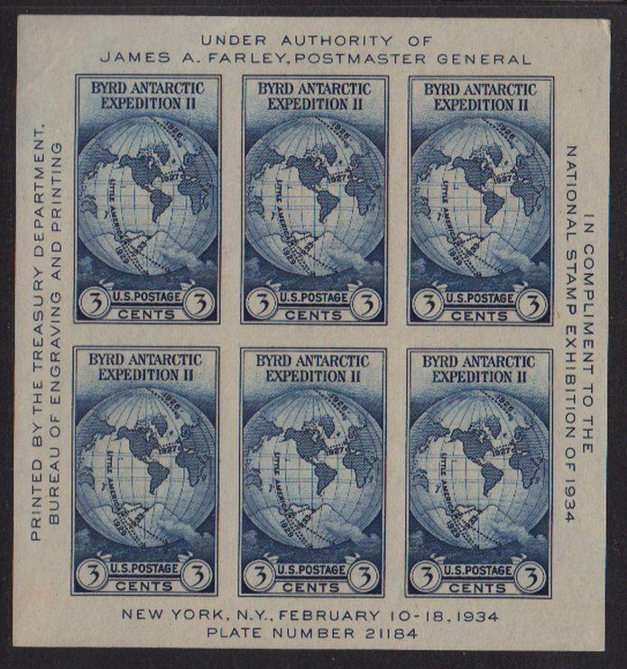1934 BYRD EXPEDITION Sc 735 imperf MINT CV $10 no gum as issued