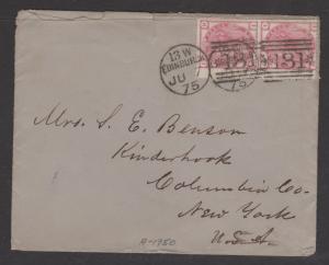 Great Britain 1875 QV 3d Rose Sc#61 Pair on Cover to USA New York Backstamp