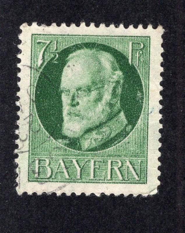 Bavaria 1916 7 1/2pf deep green Ludwig III, Scott 97 used, value = $2.00