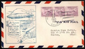 US #727 ZEPPELIN COVER, USAS MACON, very nice flight cover, RARER! Est $40-50.00