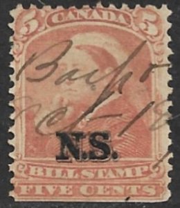 CANADA NOVA SCOTIA 1868 QV 5c BILL STAMP REVENUE VDM. NSB6 USED