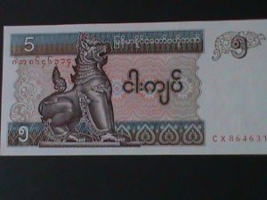 ​BURMA-1976-CENTRAL BANK-$5 KYATS  UN.CIR-VF-HARD TO FIND WE SHIP TO WORLDWIDE