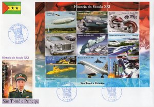 Sao Tome and Principe 2004 Motorcycle/Concorde/SPACE/Sheetlet perforated FDC