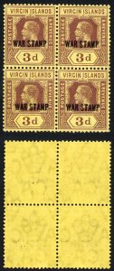 Virgin Is SG79a 3d purple/lemon War Tax U/M Block