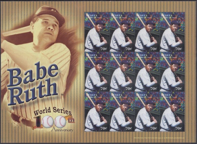 ST VINCENT Sc # 333.1 CPL MNH FULL SHEETLET of 12 BABE RUTH - SULTAN of SWAT