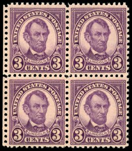 US Sc 635 MNH/MXLH BLOCK of 4 - 1927 3¢ Lincoln - See Description