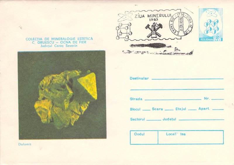 Romania PSE prepaid envelope 1983 Mining minerals dolomite