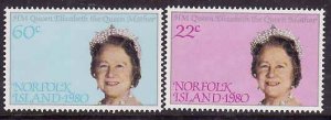 Norfolk Is.-Sc#271-2- id8-unused NH set-Queen Mother-Birthday-1980-