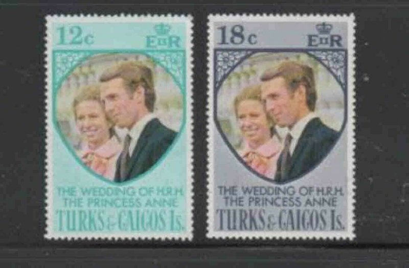 TURKS & CAICOS ISLANDS #286-287 1973 PRINCESS ANNE WEDDING MINT VF NH O.G aa