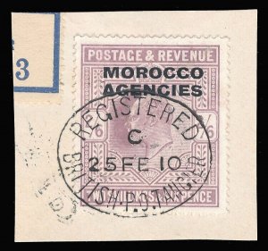 Morocco Agencies 1910 KEVII 2s6d REGISTERED/BRITISH P.O. TANGIER pmk VFU. SG 38.