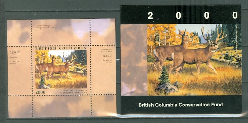 BRITISH COLOMBIA 2000  WILDLIFE DEER...#BCC6..SHEET & FOLDER...MNH...$15.00