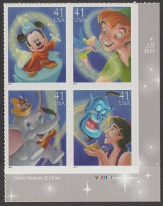 U.S.  Scott# 4195a 2007 The Art of Disney: Magic XF MNH Plate Block #V111111