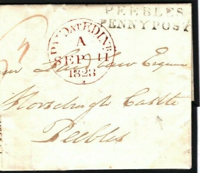 GB SCOTLAND Edinburgh Prepaid EL Horsburgh Castle Peebles Penny Post 1828 B189b