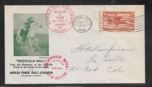 #894 on BUFFALO BILL CENTENNIAL Pony Express Rider AUG/1/1946 Cachet (A1317)