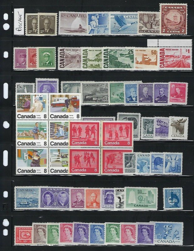 CANADA POSTAGE 1934-1997 SCOTT #210-1630- 1,200+ STAMPS 95% NH- $250 CANADIAN 