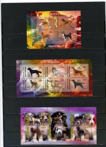 IVORY COAST 2013 FAUNA DOGS 3 SHEETS OF 4 & 6 STAMPS MNH 