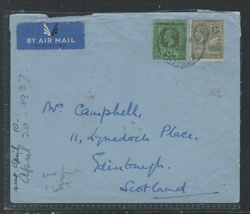 LEEWARD ISLANDS (P0912B) 1937 KGV 1/-+ ANTIGUA 2D A/M TO SCOTLAND