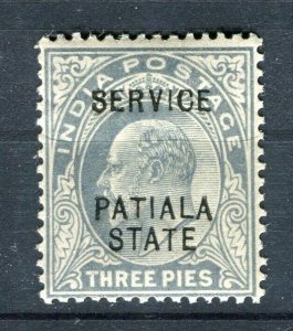 INDIA; PATIALA 1903 classic Ed VII SERVICE Optd. issue Mint Shade of 3p. value