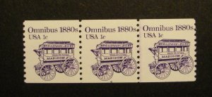 Scott 1897, 1 cent Omnibus, PNC3 #6, MNH Transportation Coil Beauty