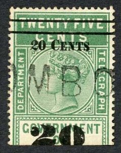 Ceylon Telegraph SGT31 20c on 25c Green Type 26 Cat 15 pounds