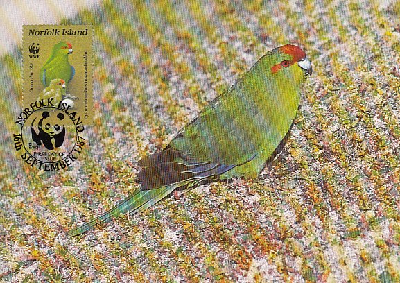 Norfolk Island 1987 Maxicard Sc #421b 15c Green parrot WWF
