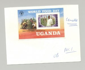 Uganda 1984 World Food Day, UN 1v S/S Unissued Imperf Proof on Card with Notes