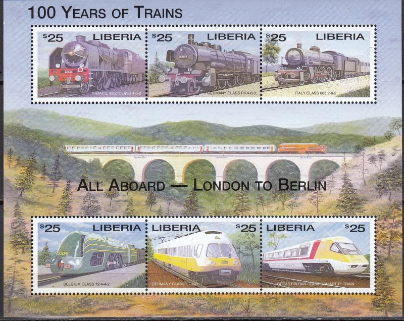 Liberia - 2003 100 Years of Trains - MNH (2264)