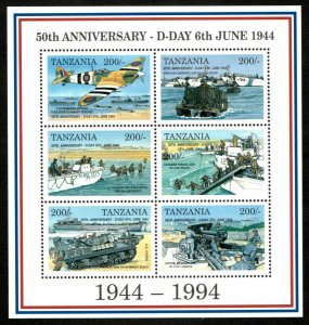 Tanzania 1994 - D-Day, Normandy, 50 Years, WWII - Sheet of 6v - Scott 1275 - MNH