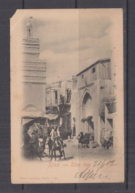 TUNISIA, 1902 ppc. Sfax, Street, 1c., 2c.(2) Sfax to Austria, corner fault..