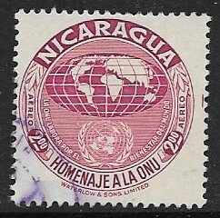 NICARAGUA 1954 2cor UNITED NATIONS Airmail Sc C343 VFU