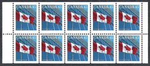 Canada #1361d 45¢ Flag over Building (1995). Pane of 10 stamps. MNH