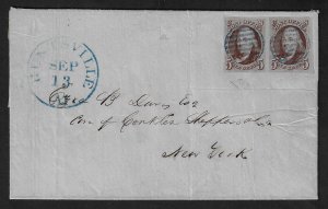 Scott #1a XF – GEM quality pair tied on folded letter to NYC. Showpiece!