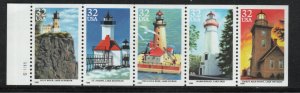 ALLY'S STAMPS Scott #2973a 32c Lighthouses - Pane [5] MNH F/VF [FP-94a]