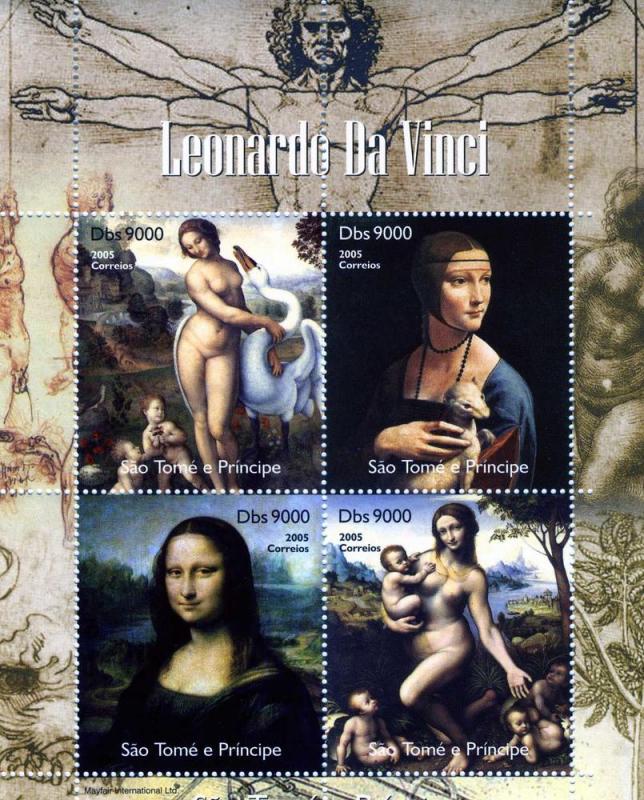 Sao Tome & Principe 2005 LEONARDO DA VINCI Mona Lisa Sheet Perforated Mint (NH)