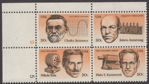 1983 American Inventors Plate Block Of 4 20c Postage Stamps, Sc#2055-2058, MNH