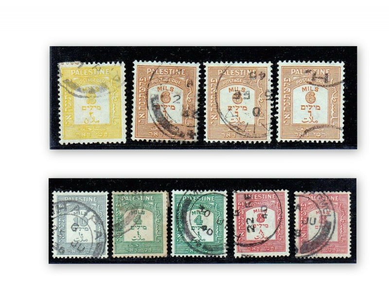 Lot of 9 Palestine (British Mandate) Stamps Issued 1928-33. Mi: P13-P17