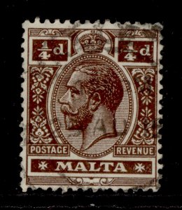 MALTA GV SG69a, ¼d deep brown, FINE USED. CDS