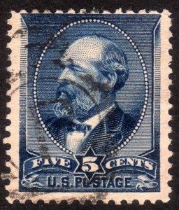 1888, US 5c, Garfield, Used, 3 Side Jumbo, Sc 216