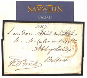 GB IRISH SEA MAIL*FREE* London Cover Abbeylands*Belfast Penny Post* 1837 MS2935