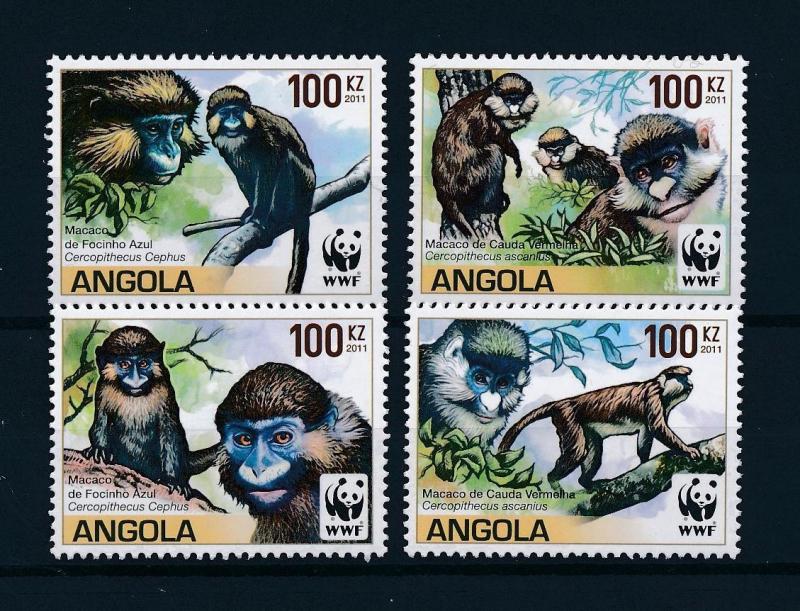 [54007] Angola 2011 Wild animals Mammals WWF Monkeys MNH