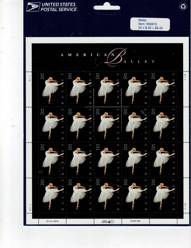 American Ballet 32c US Postage Sheet #3237 VF MNH