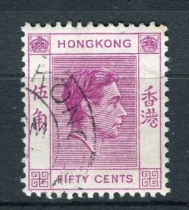 HONG KONG; 1938-40s early GVI Portrait issue fine used Shade of 50c. value