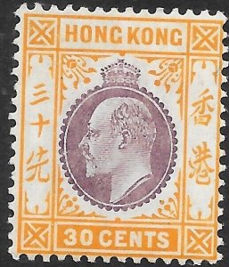 HONG KONG SG97 1907 30c PURPLE & ORANGE-YELLOW MTD MINT