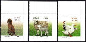 LATVIA 2024-01 FAUNA: Domestic Animals. Dog Sheep Goose. CORNER, Mint Adhesive